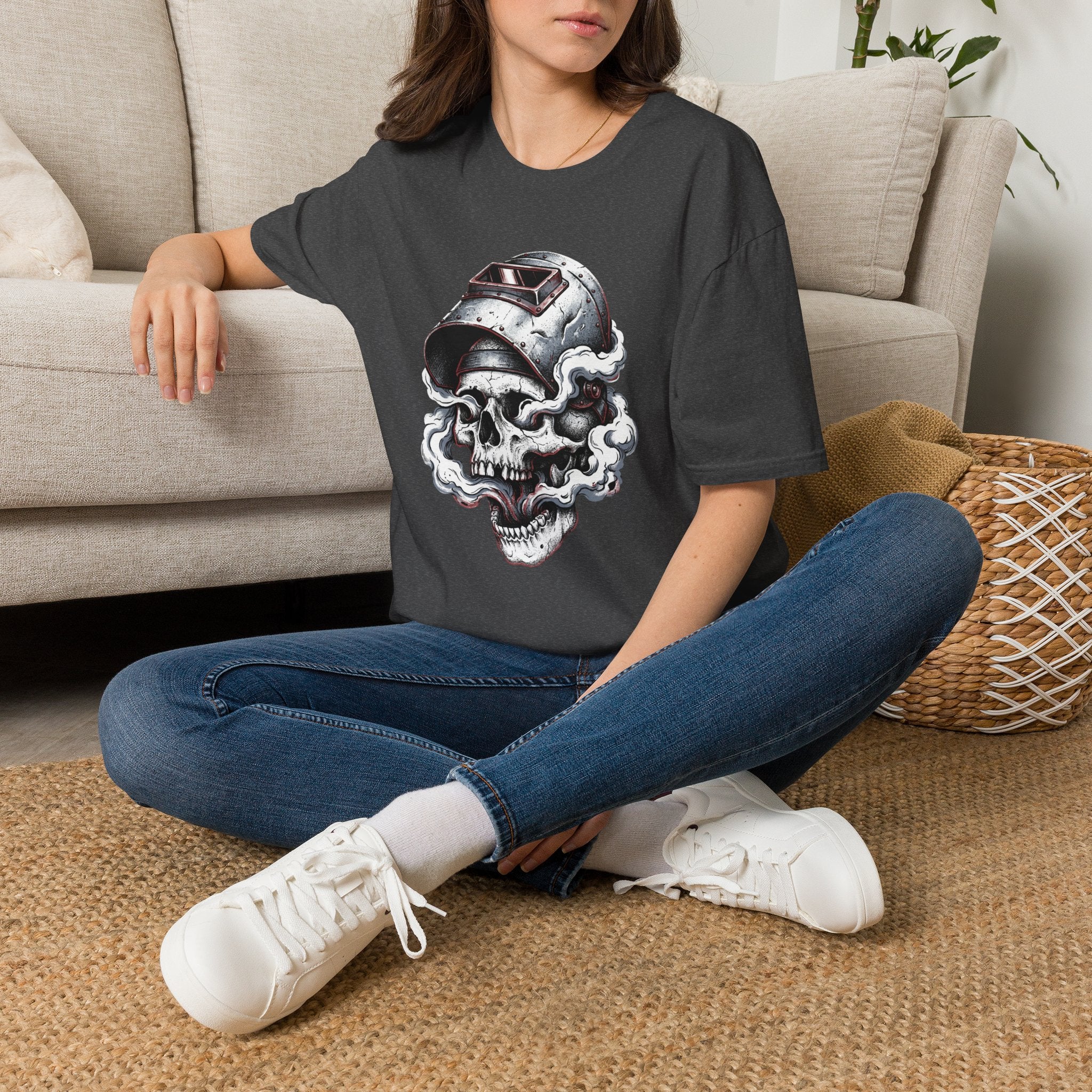 Welding Skull Graphic T-Shirt — Vintage Welder Helmet Design