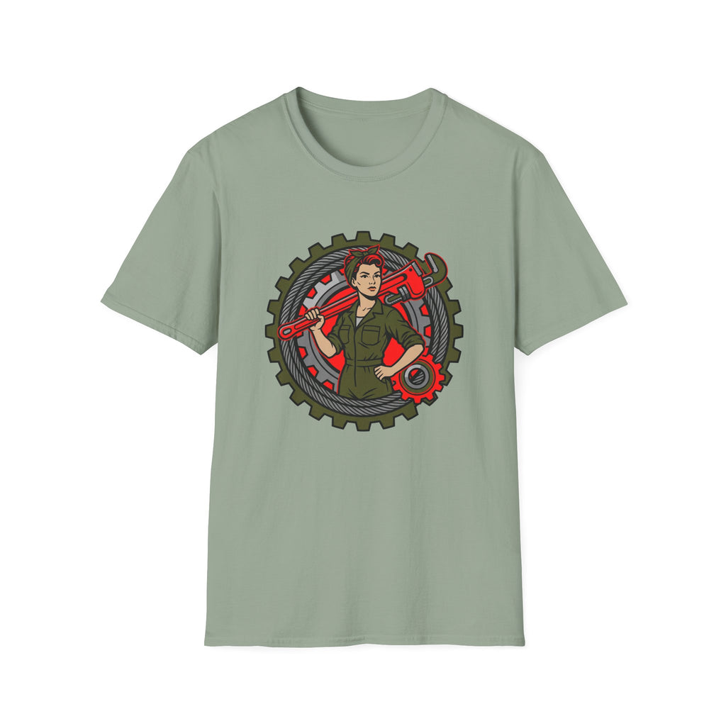 Woman in Trades Wrench T-shirt