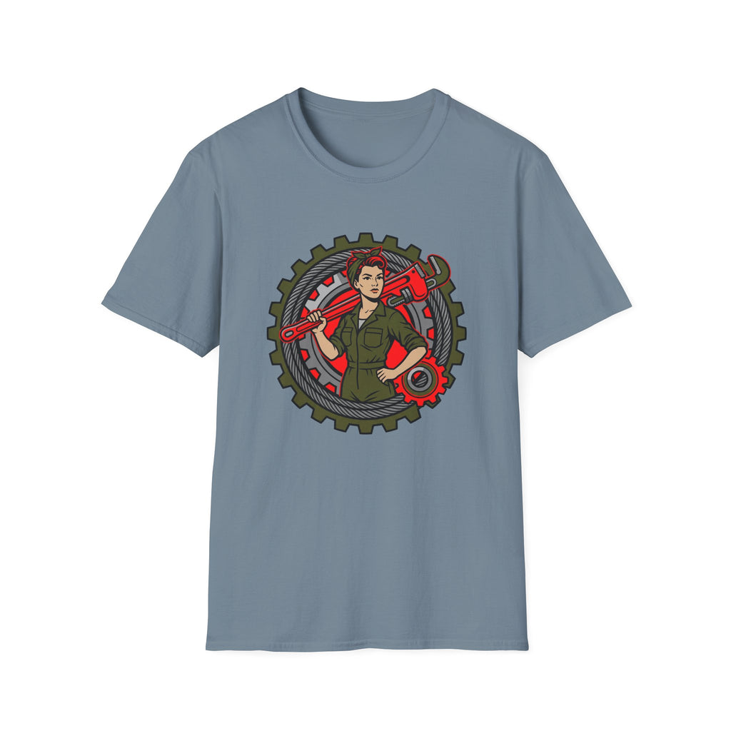 Woman in Trades Wrench T-shirt